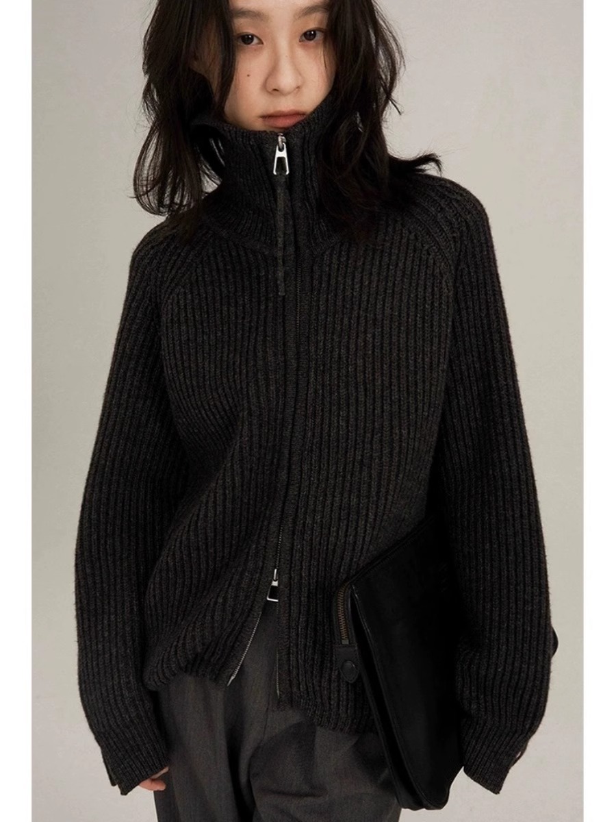 Wool Coat Peacoat - Cárdigan de Cachemira con doble cremallera